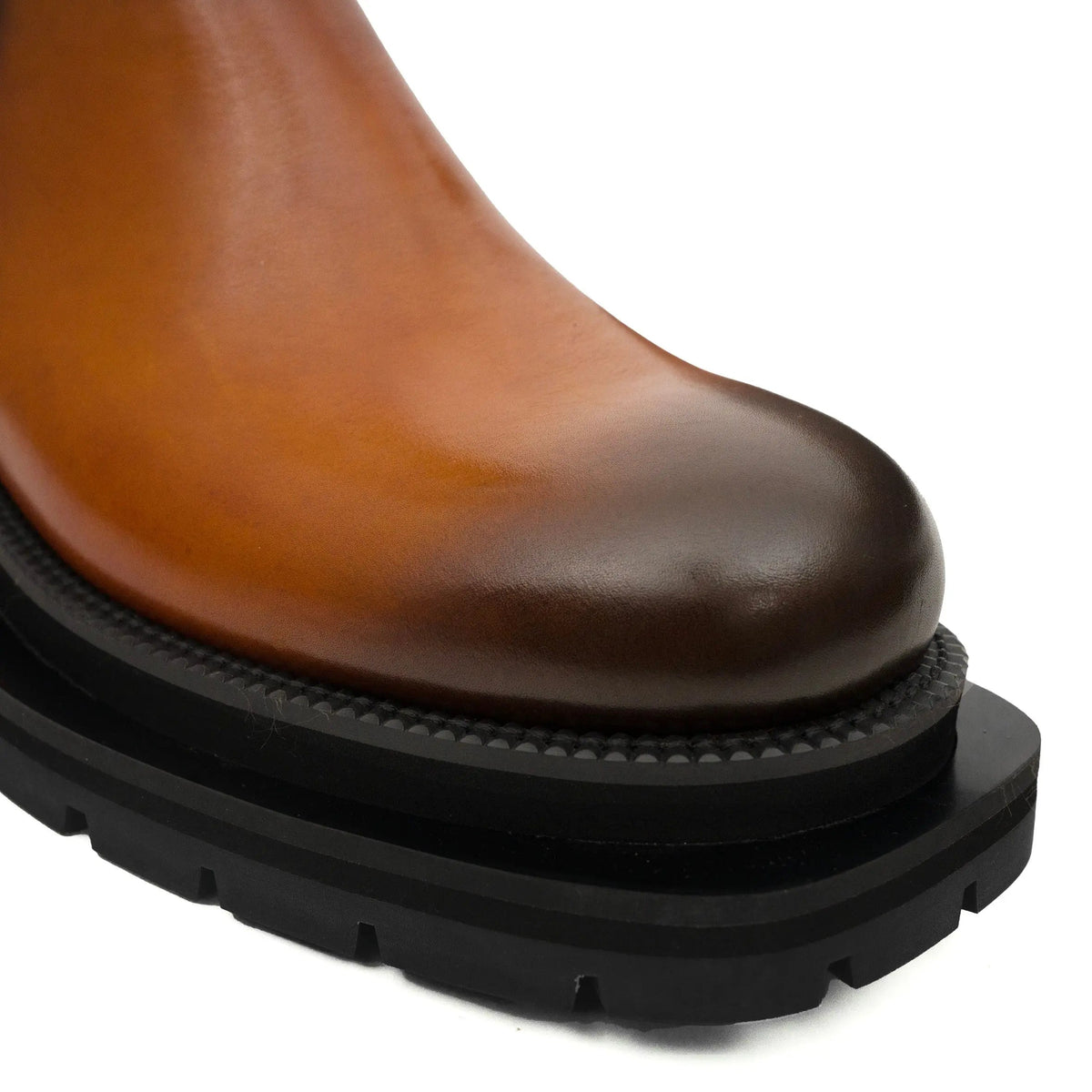 Tan Plain-Toe Cow Leather Buckle Ankle Boots