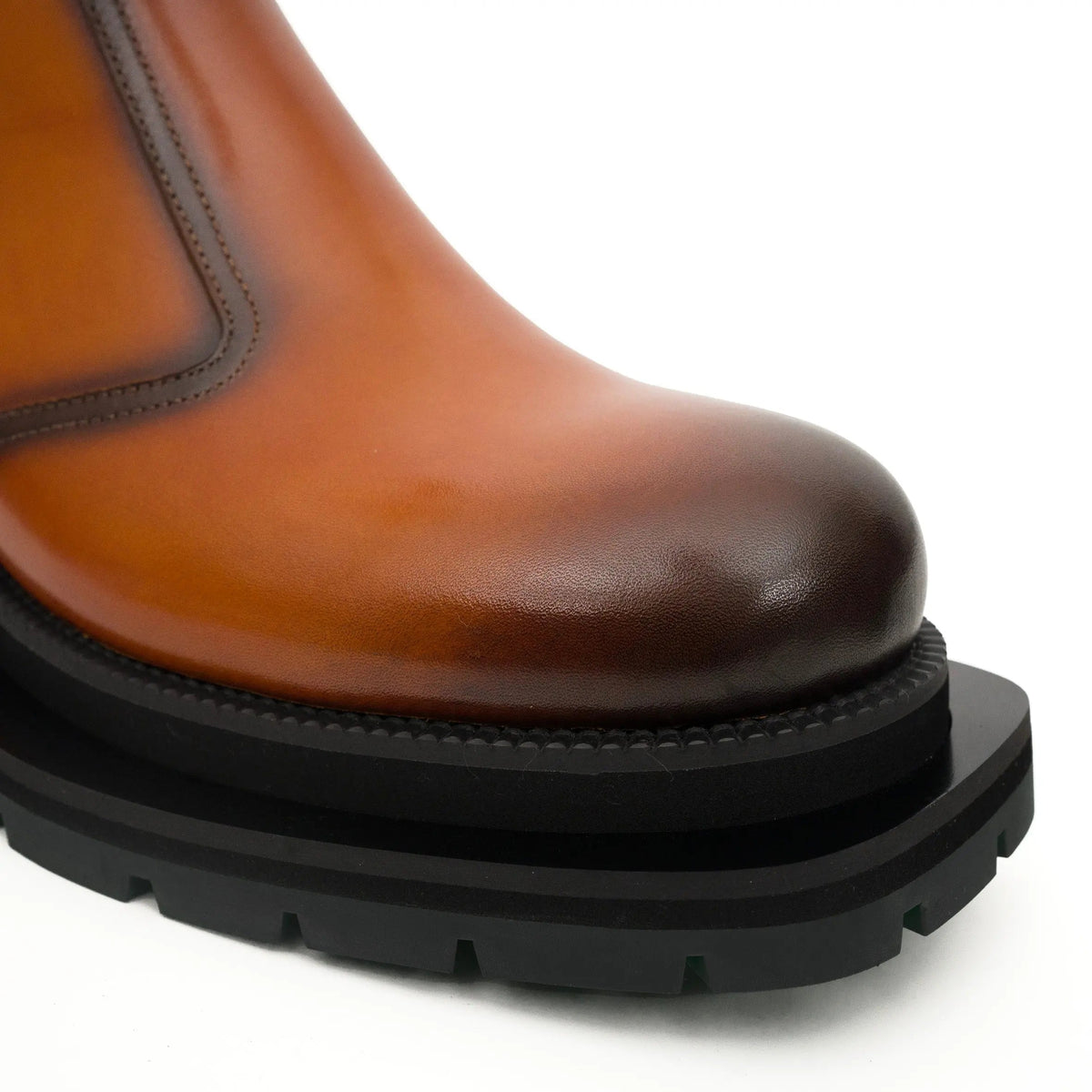 Orange-Brown Plain-Toe Cow Leather Ankle Boots