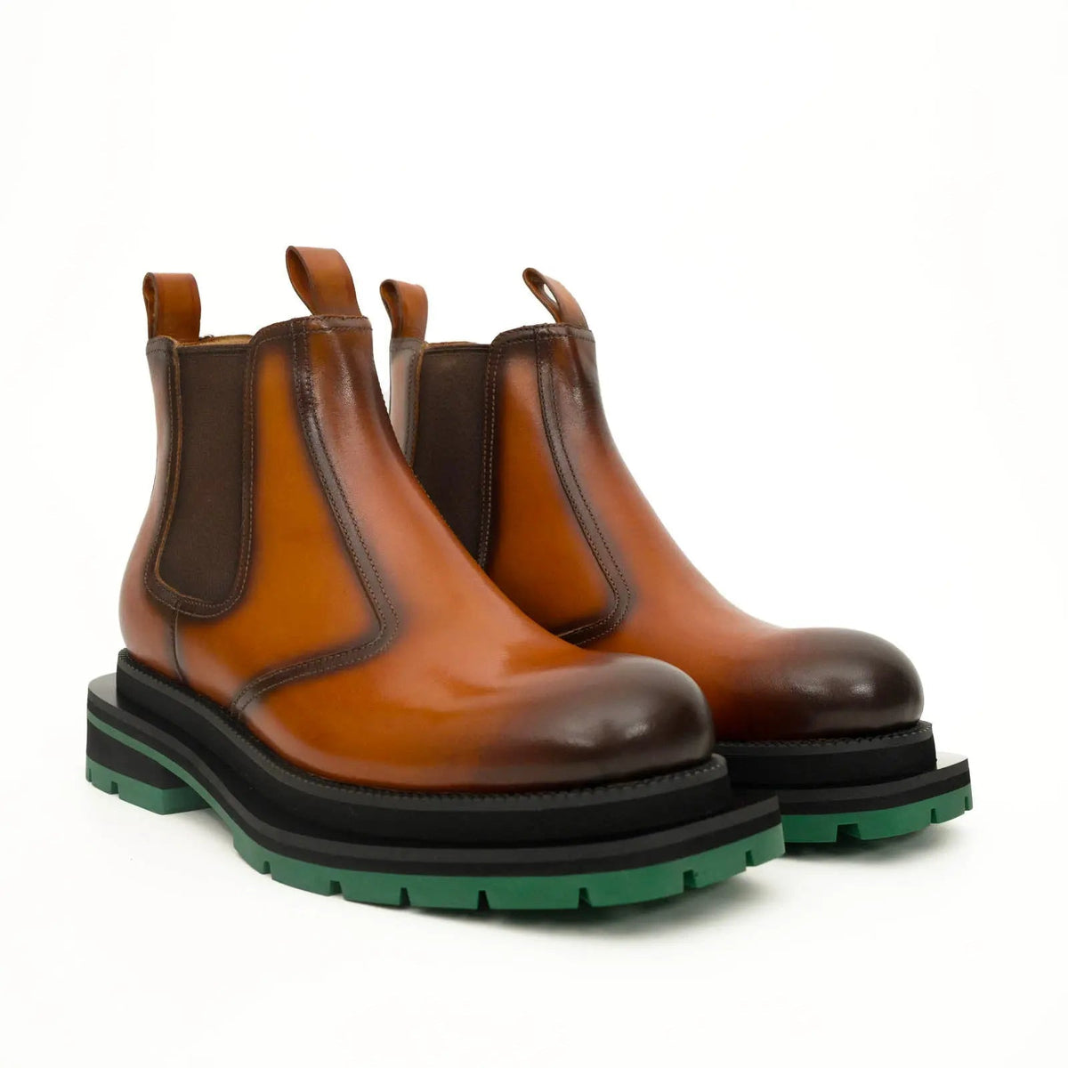 Orange-Brown Plain-Toe Cow Leather Ankle Boots