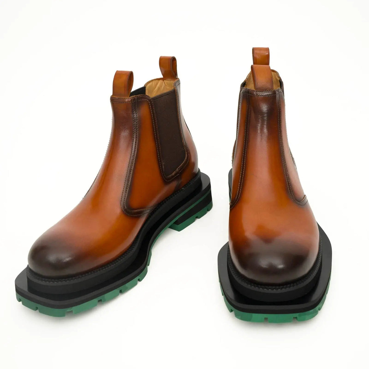 Orange-Brown Plain-Toe Cow Leather Ankle Boots
