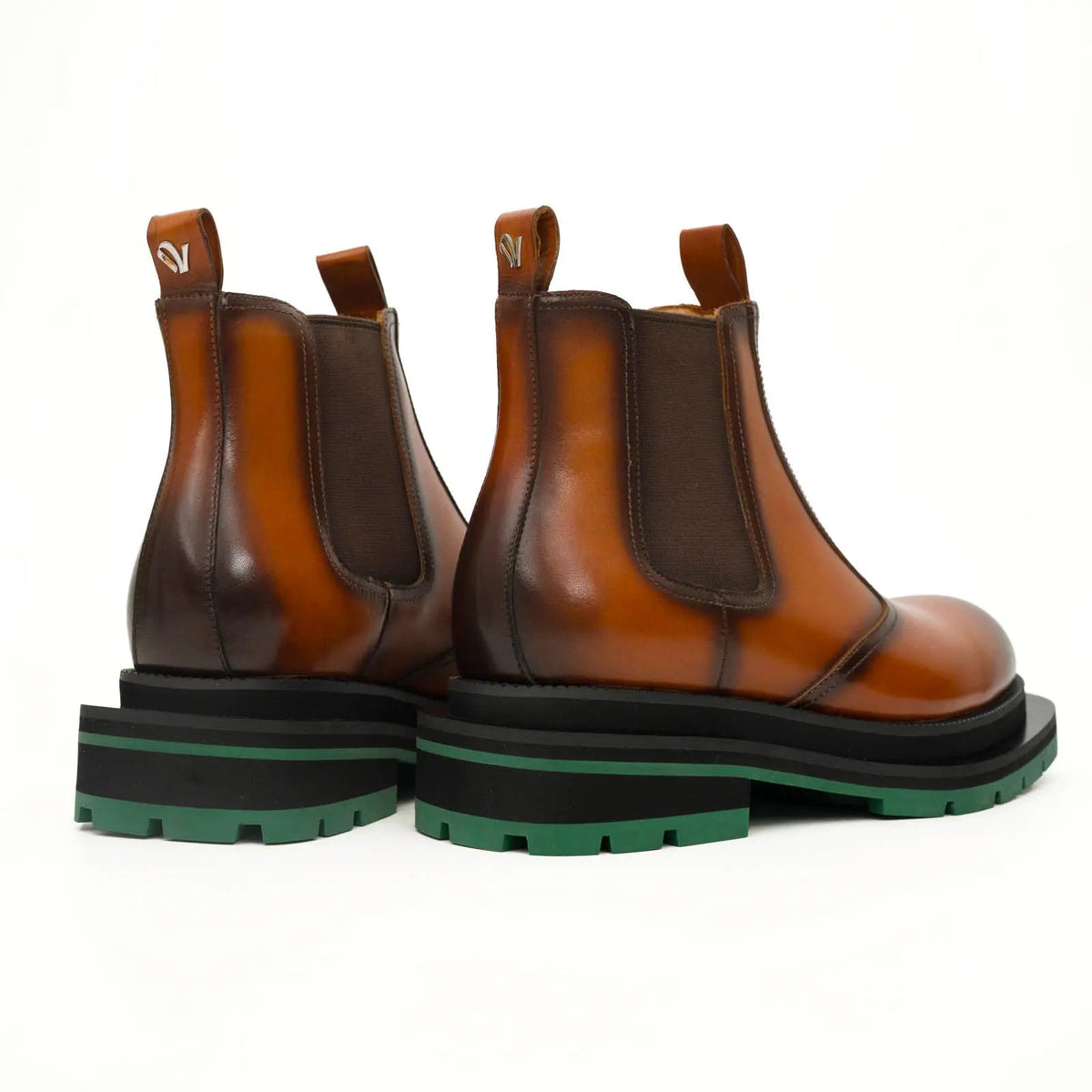 Orange-Brown Plain-Toe Cow Leather Ankle Boots