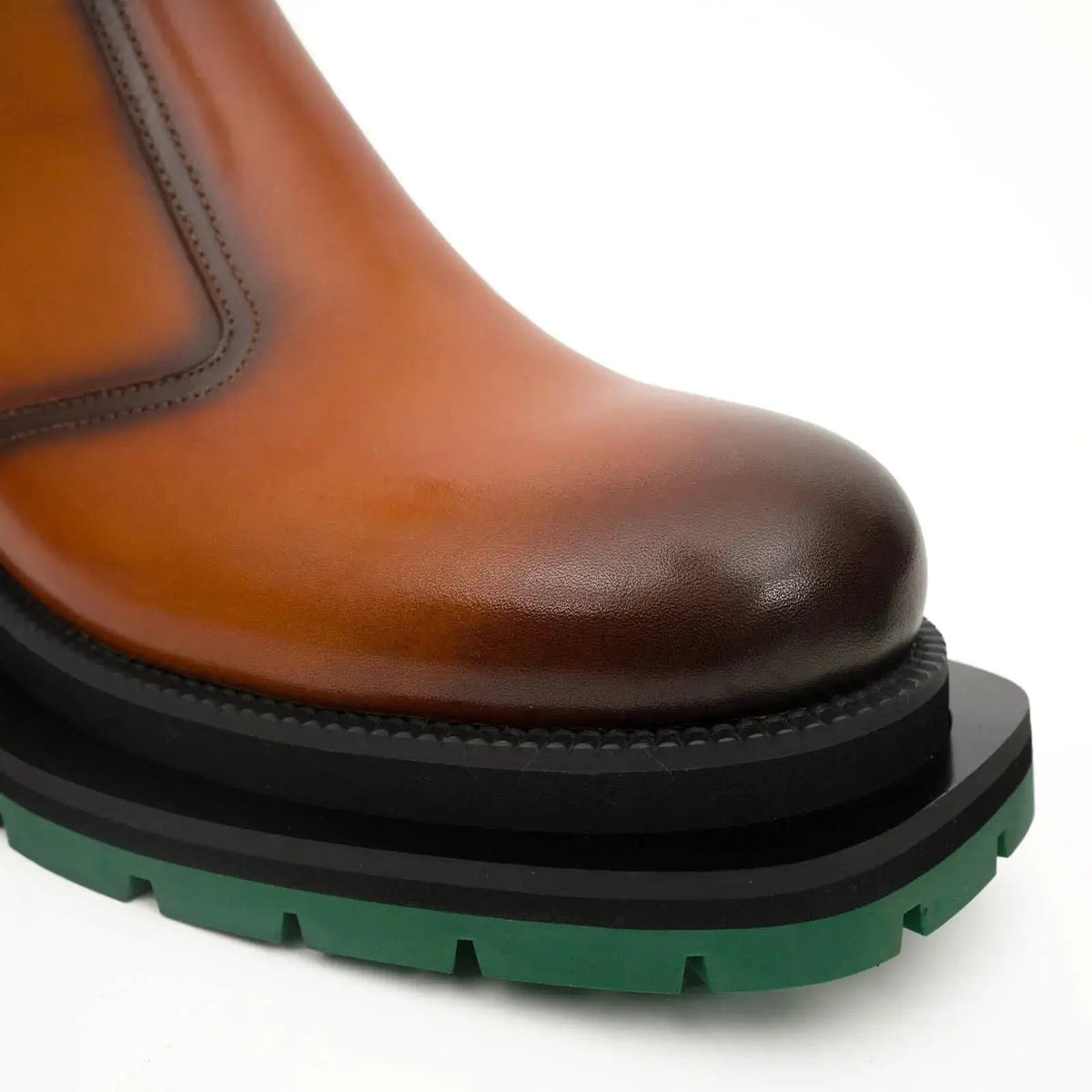 Orange-Brown Plain-Toe Cow Leather Ankle Boots