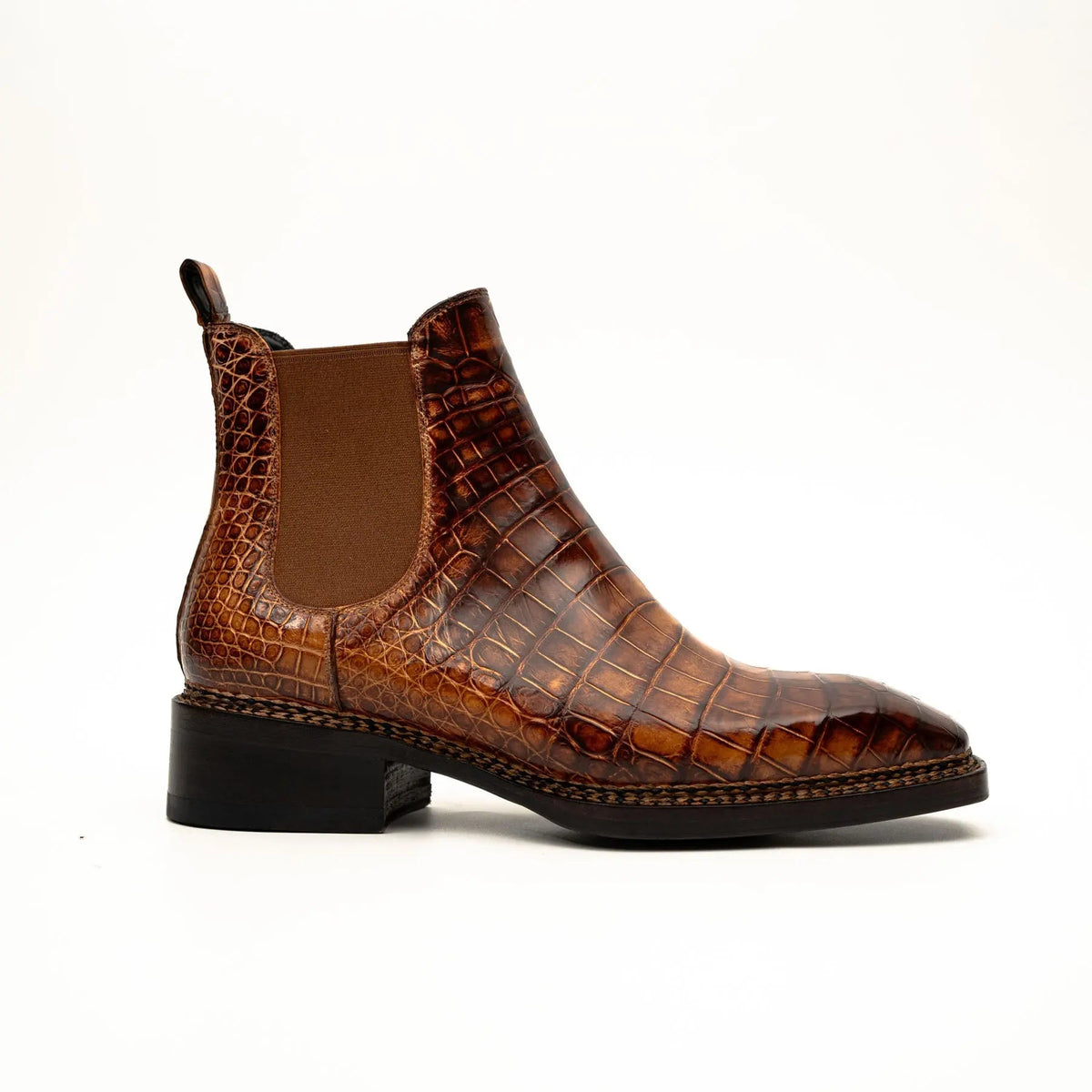 Orange Plain-Toe Crocodile Leather Ankle Boots