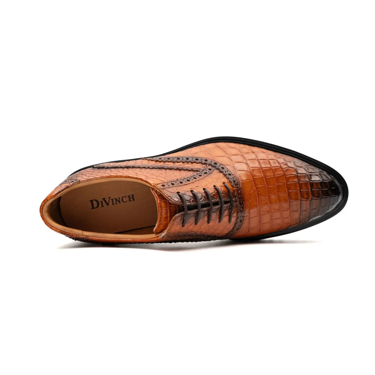 Orange-Brown Wingtip Crocodile Leather Oxford Shoes
