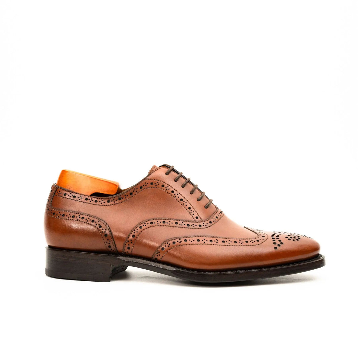 Tan Wingtip Cow Leather Oxford Shoes