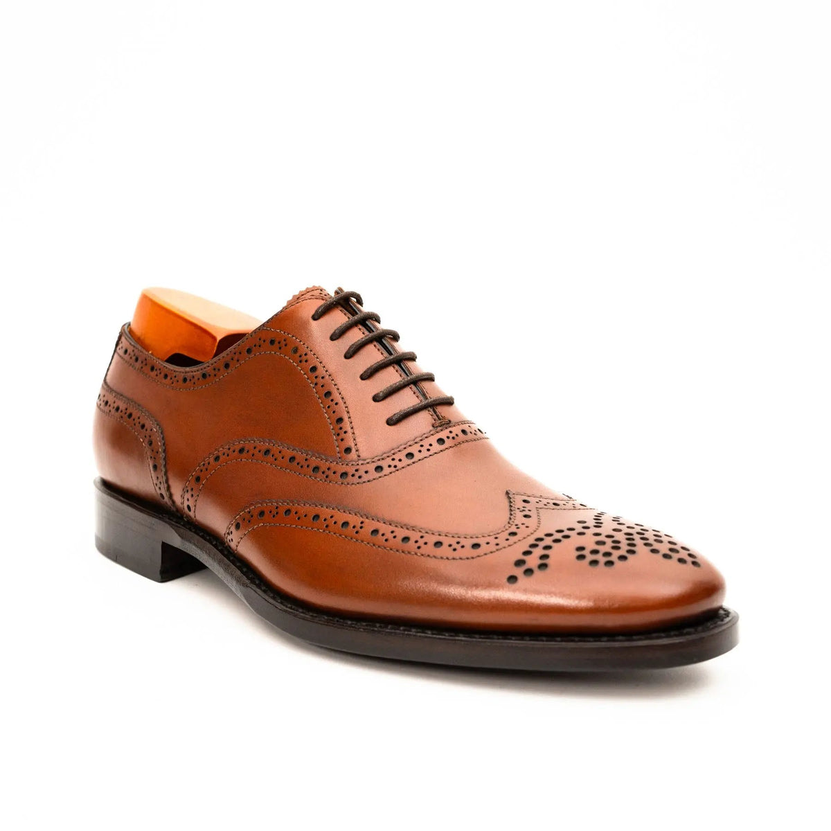 Tan Wingtip Cow Leather Oxford Shoes