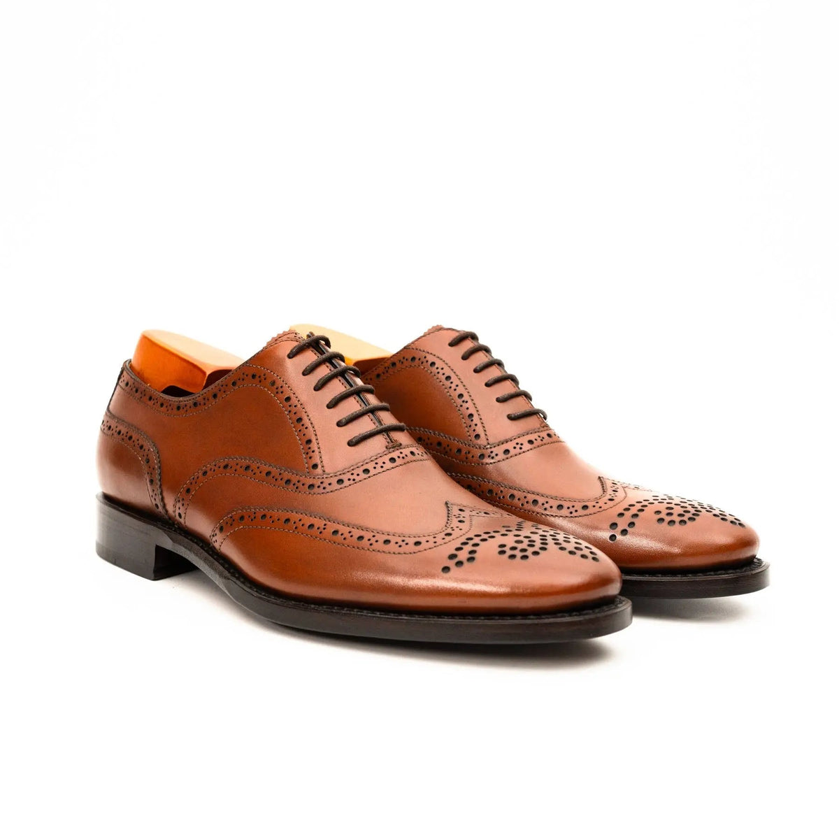 Tan Wingtip Cow Leather Oxford Shoes
