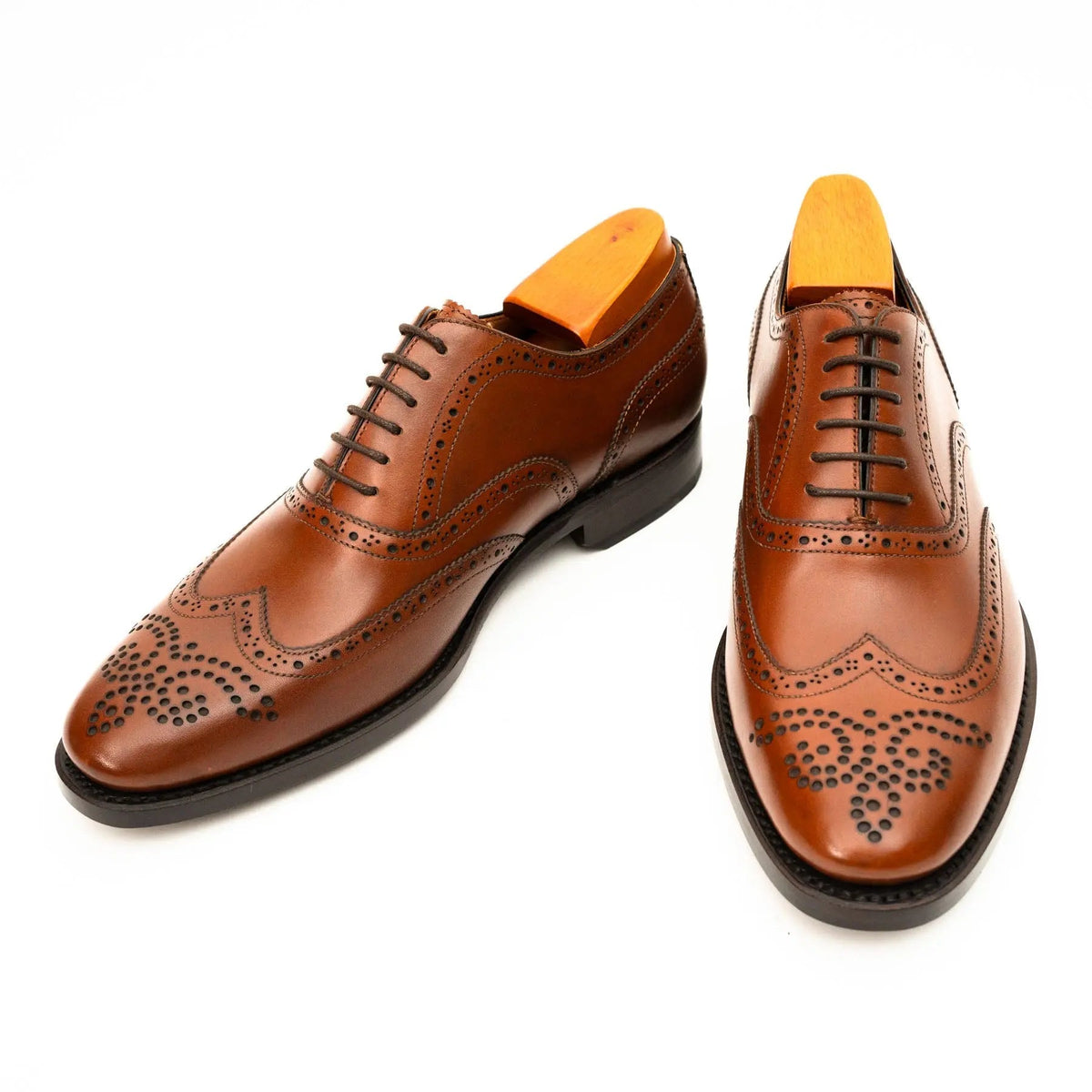 Tan Wingtip Cow Leather Oxford Shoes