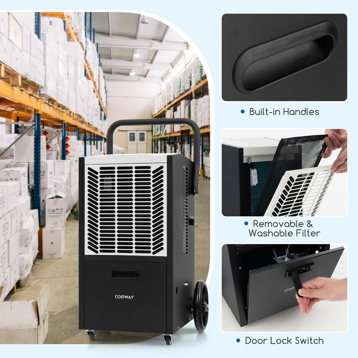 140 Pints Commercial Dehumidifier Crawl Space Dehumidifier with Pump and Drain Hose