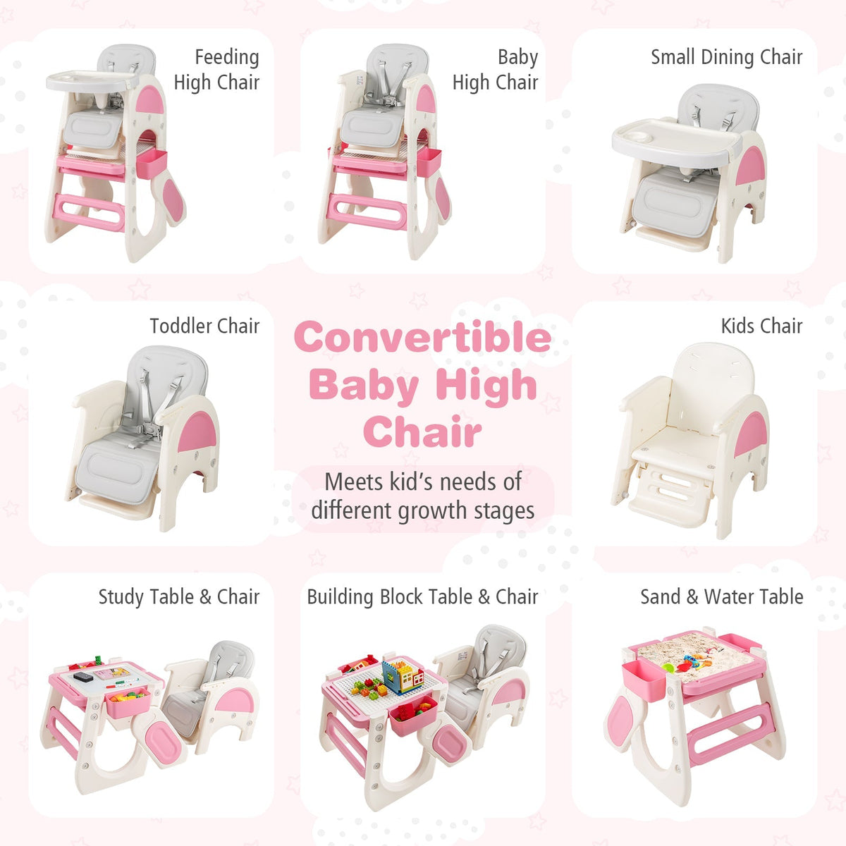 Convertible Baby High Chair with Double-layer Tray and Adjustable Backrest