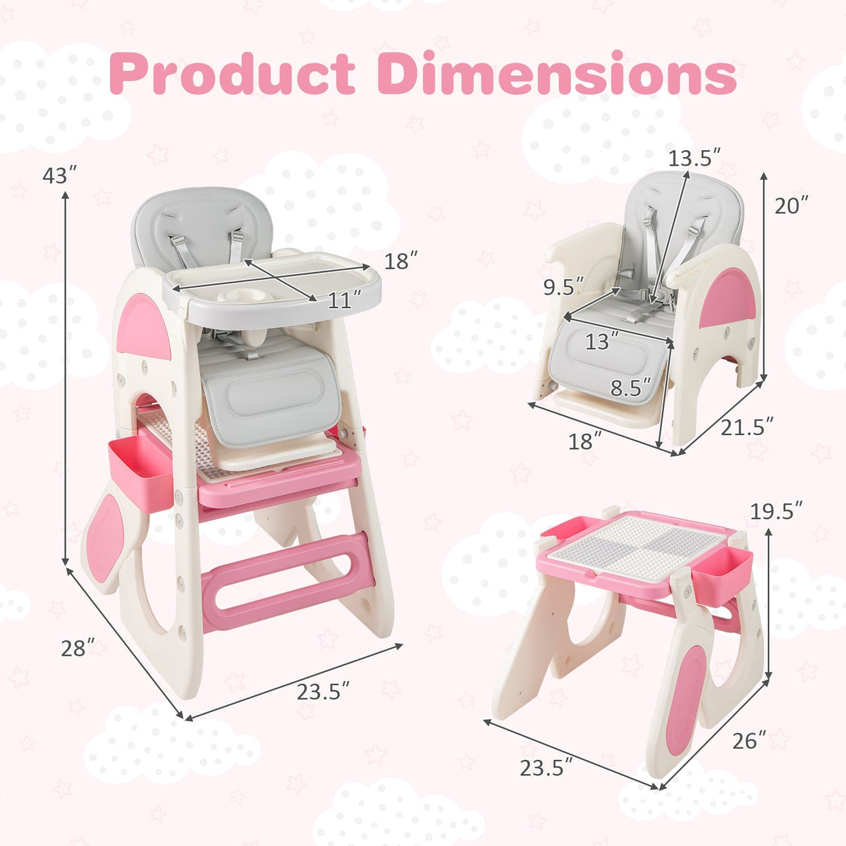 Convertible Baby High Chair with Double-layer Tray and Adjustable Backrest