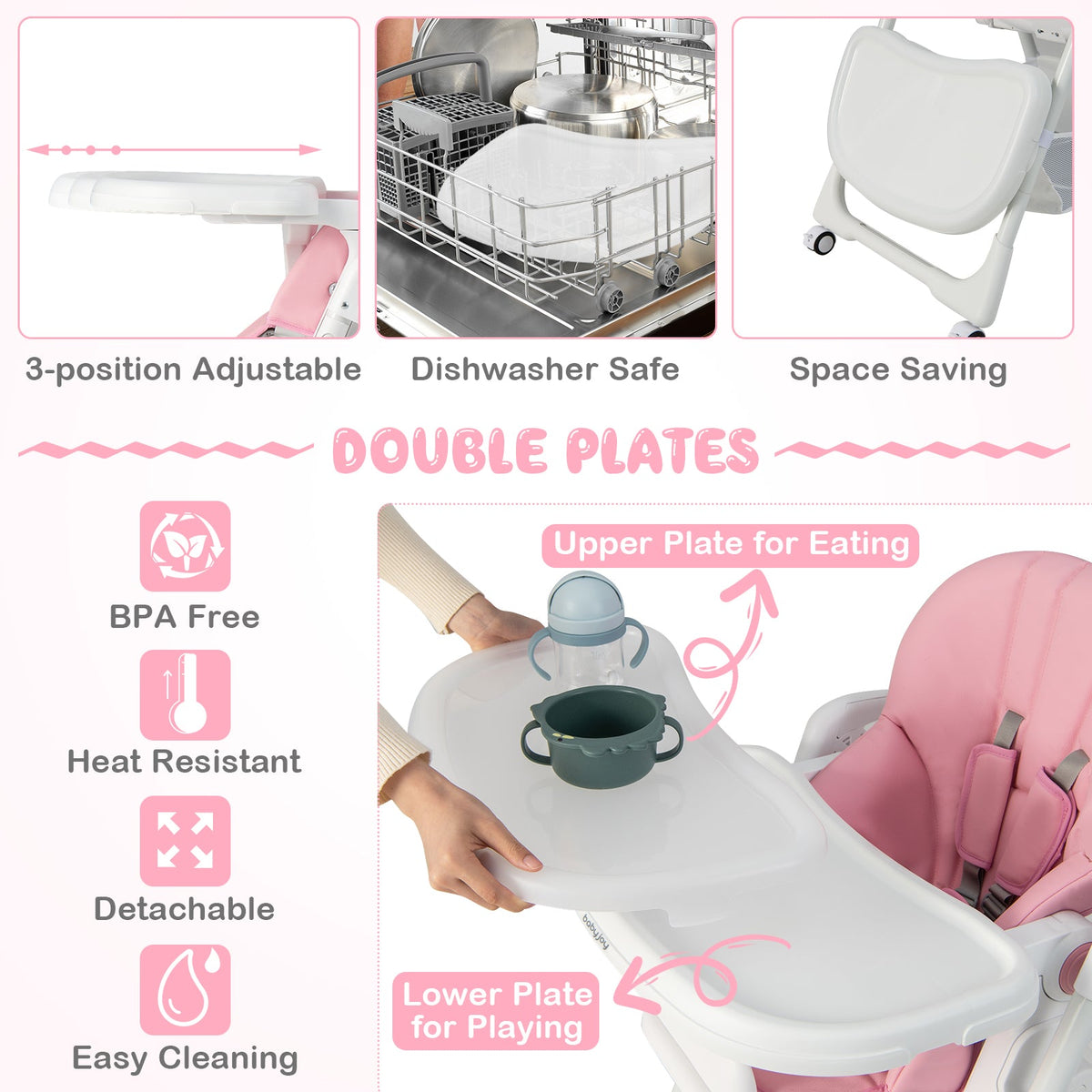 Convertible Infant Dining Chair with 5 Backrest and 3 Footrest Positions