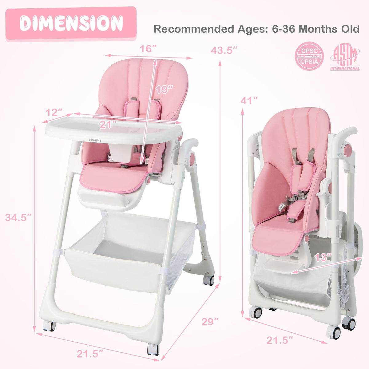 Convertible Infant Dining Chair with 5 Backrest and 3 Footrest Positions