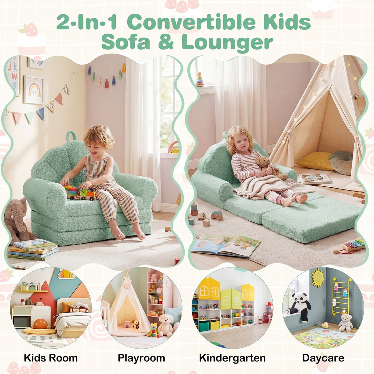 Convertible Kids Sofa 2-in-1 Fold out Toddler Couch Chair