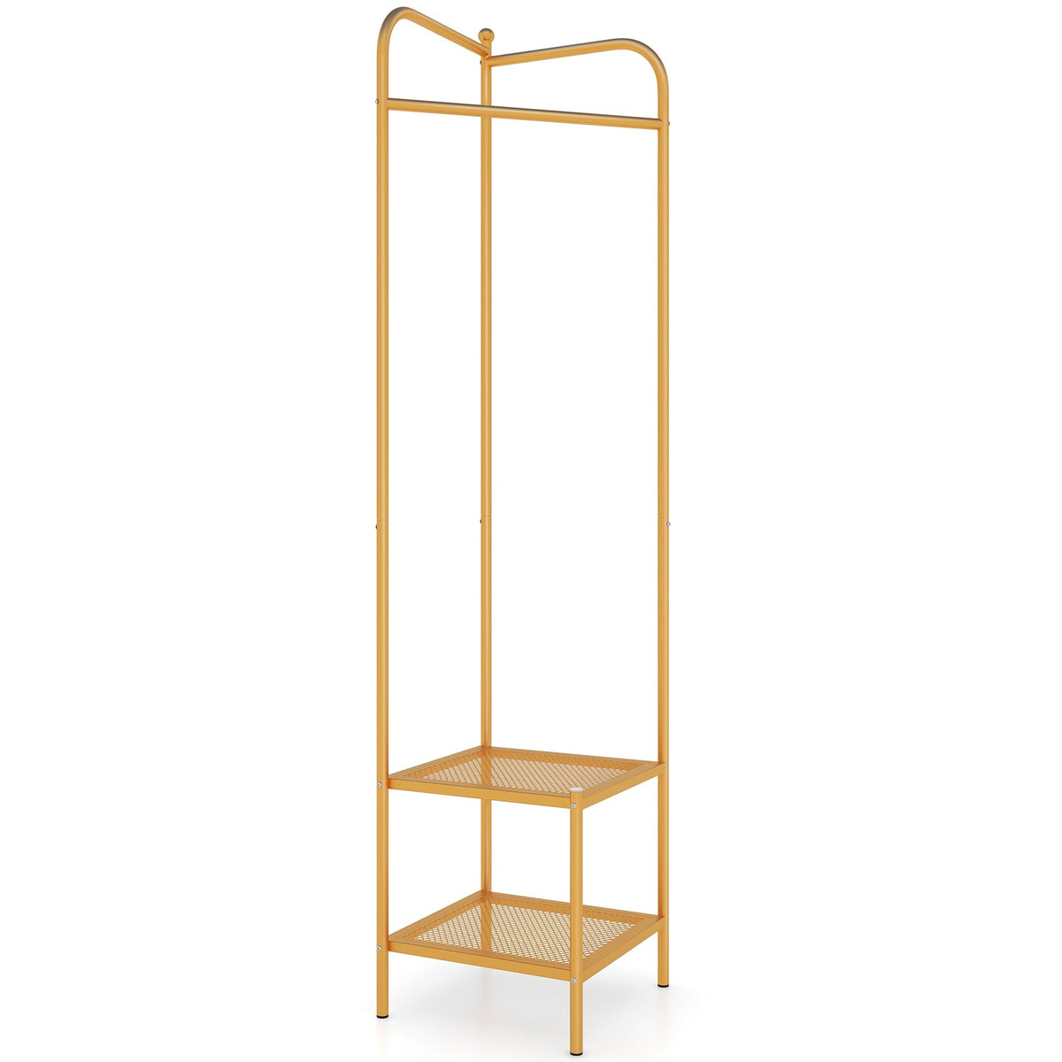 Corner Coat Rack with Top Hanger and 2 Mesh Shelves for Entryway Hallway Living Room Bedroom