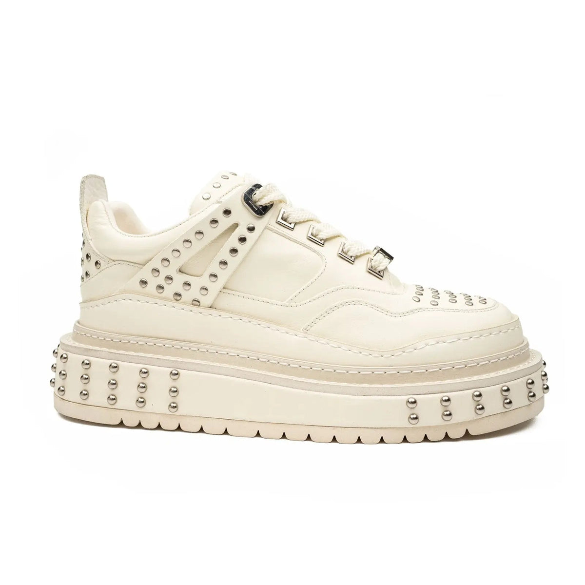 White Studded Cow Leather Sneakers
