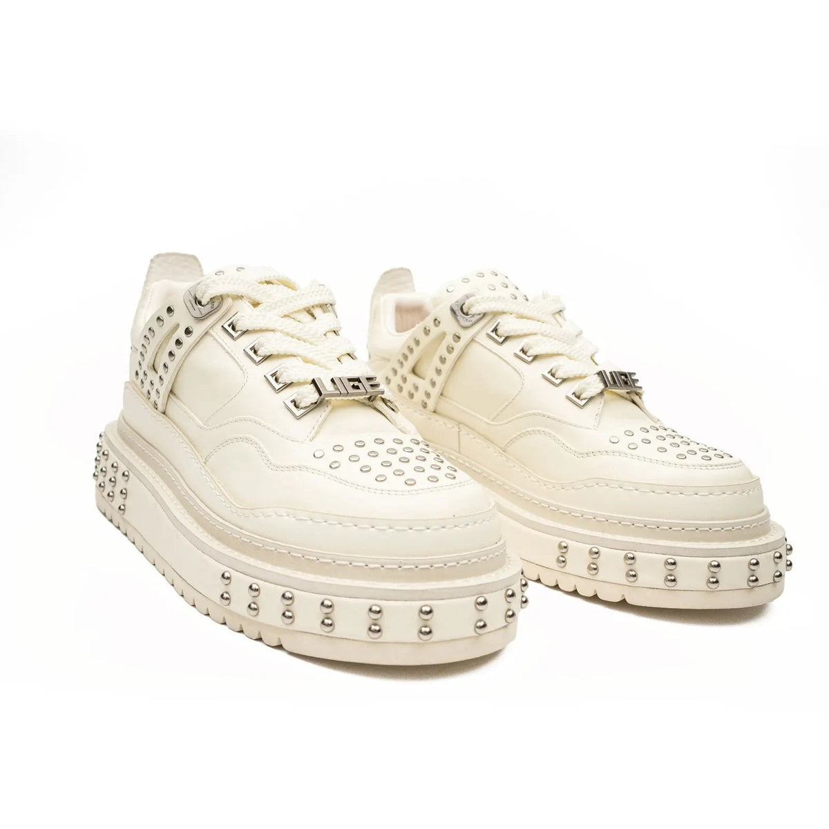 White Studded Cow Leather Sneakers