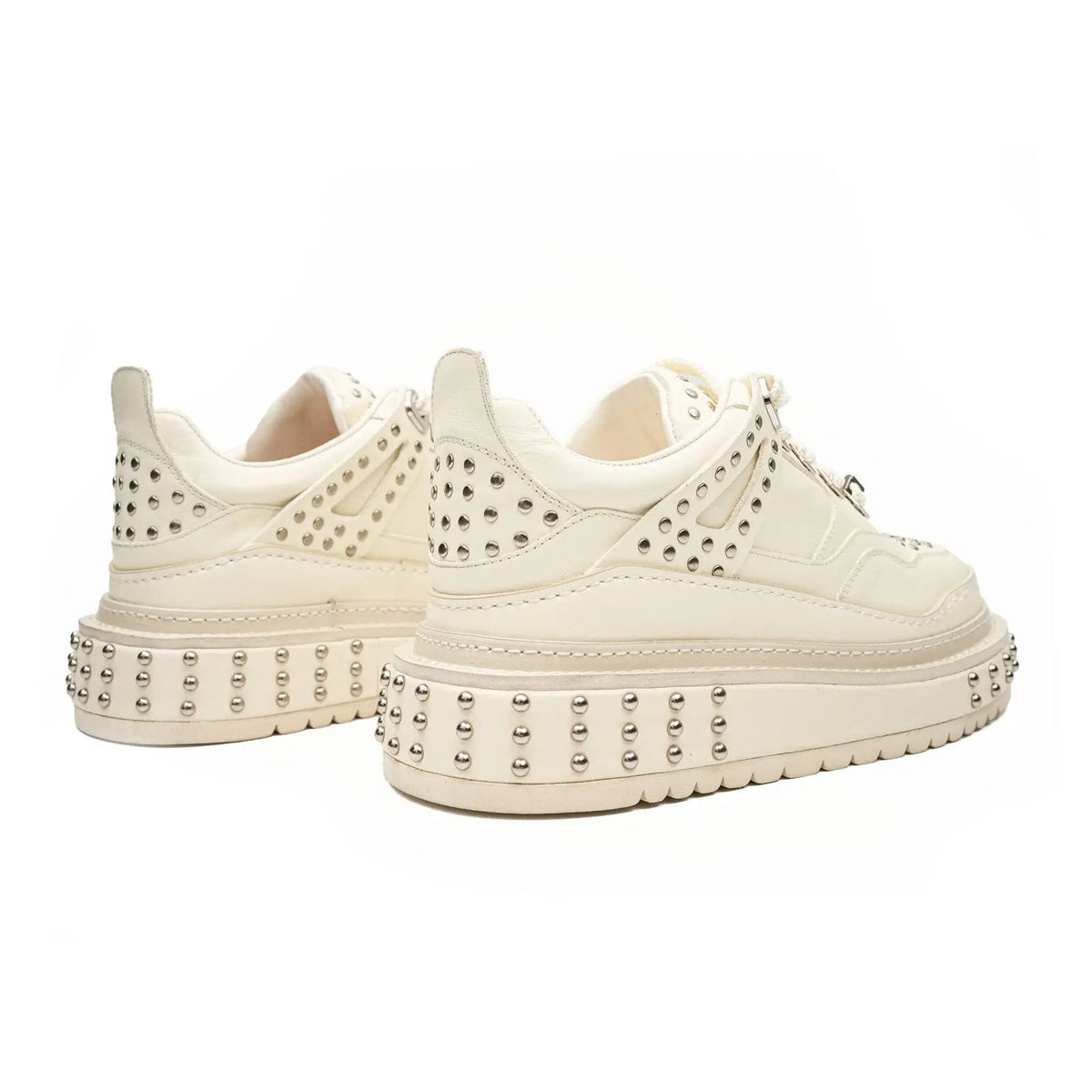 White Studded Cow Leather Sneakers