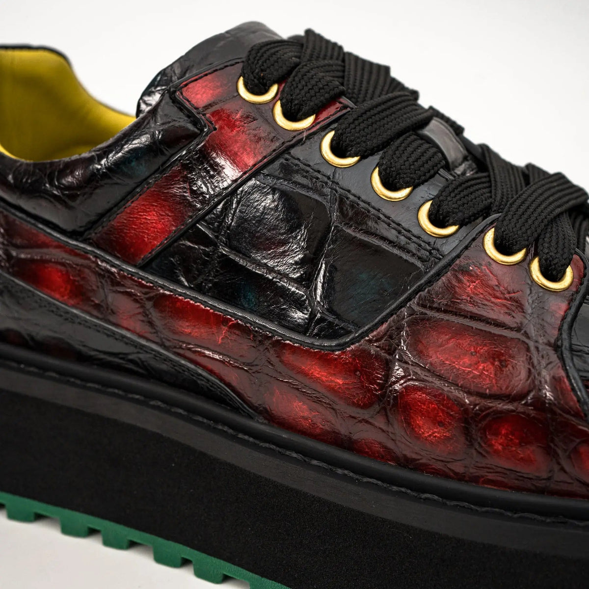 Red Apron-Toe Crocodile Leather Sneakers