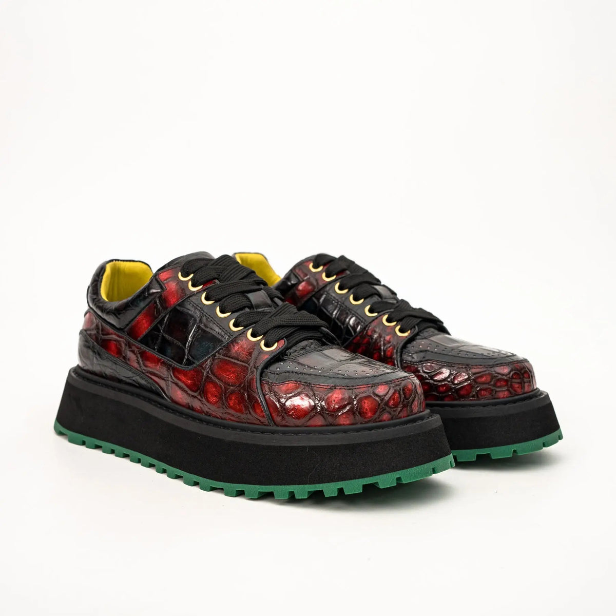 Red Apron-Toe Crocodile Leather Sneakers