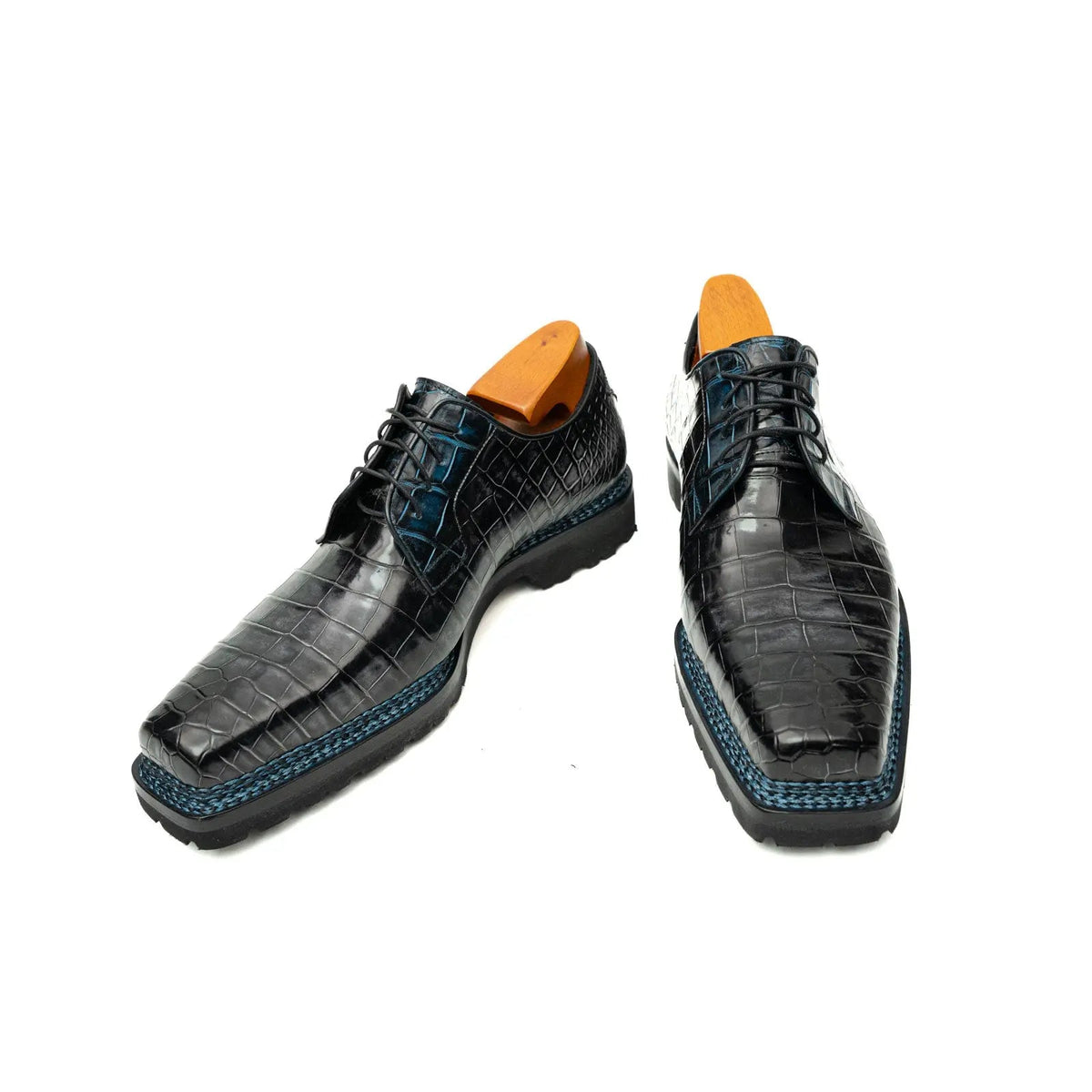 Gray-Black Crocodile Leather Derby Shoes