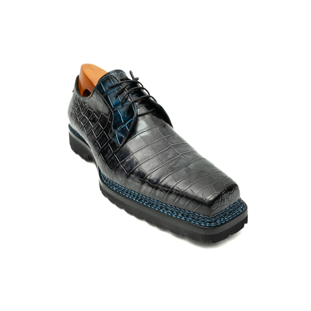 Gray-Black Crocodile Leather Derby Shoes