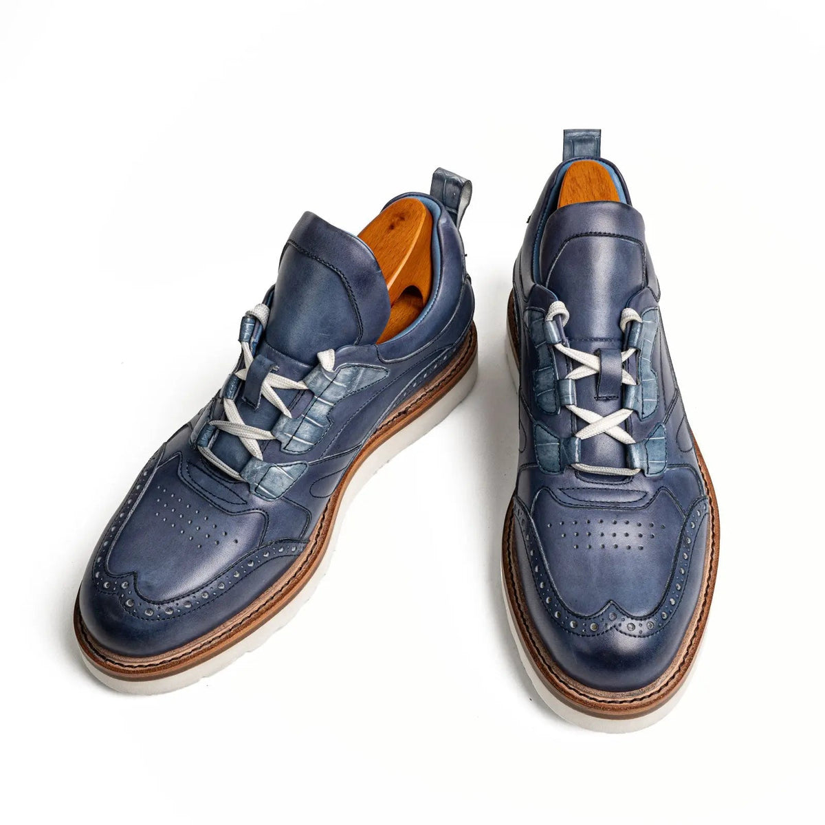 Blue Wingtip Cow Leather Sneakers