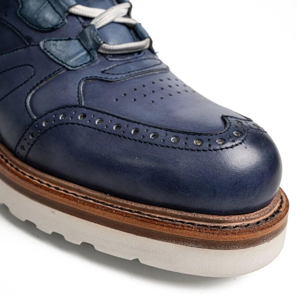 Blue Wingtip Cow Leather Sneakers