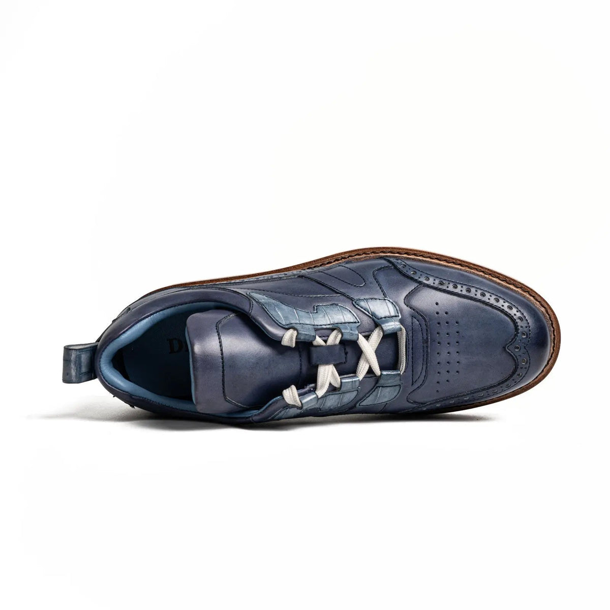 Blue Wingtip Cow Leather Sneakers