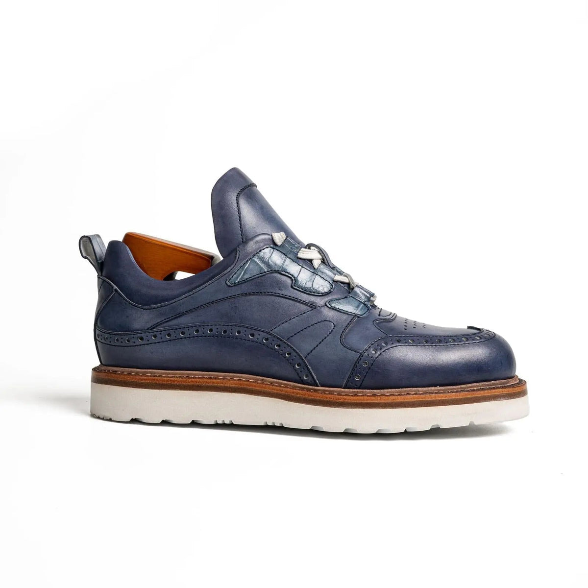 Blue Wingtip Cow Leather Sneakers