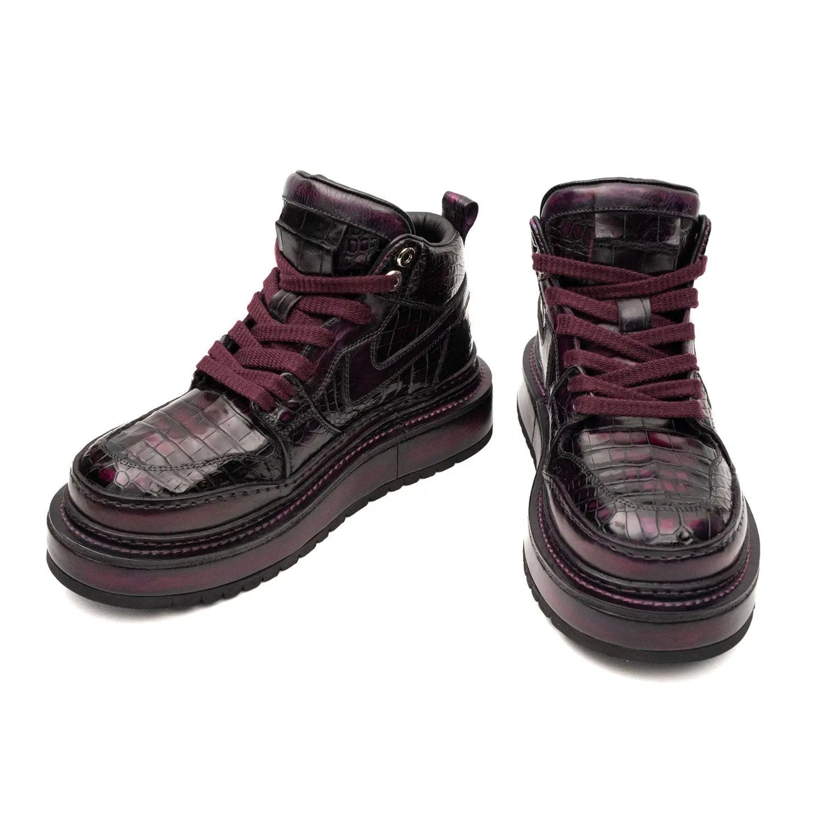 Burgundy Platform Crocodile Leather Sneakers