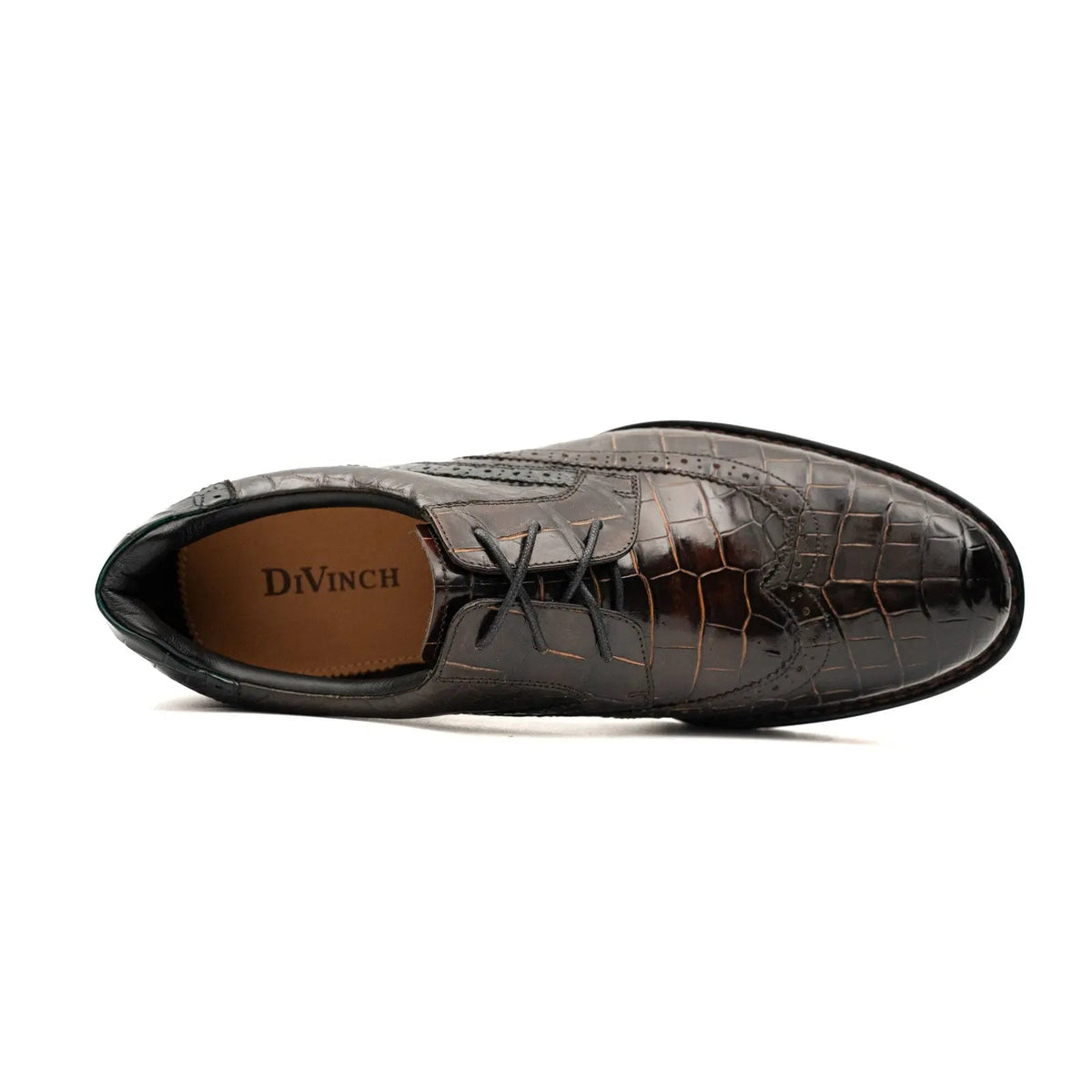 Dark Umber Crocodile Wingtip Derby Shoes