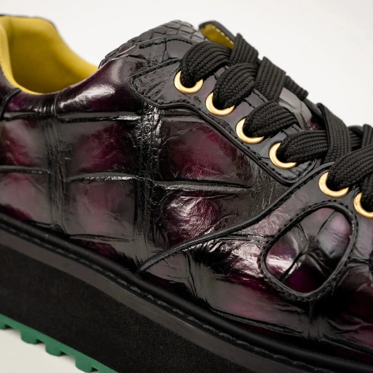 Burgundy-Black Apron-Toe Crocodile Leather Sneakers
