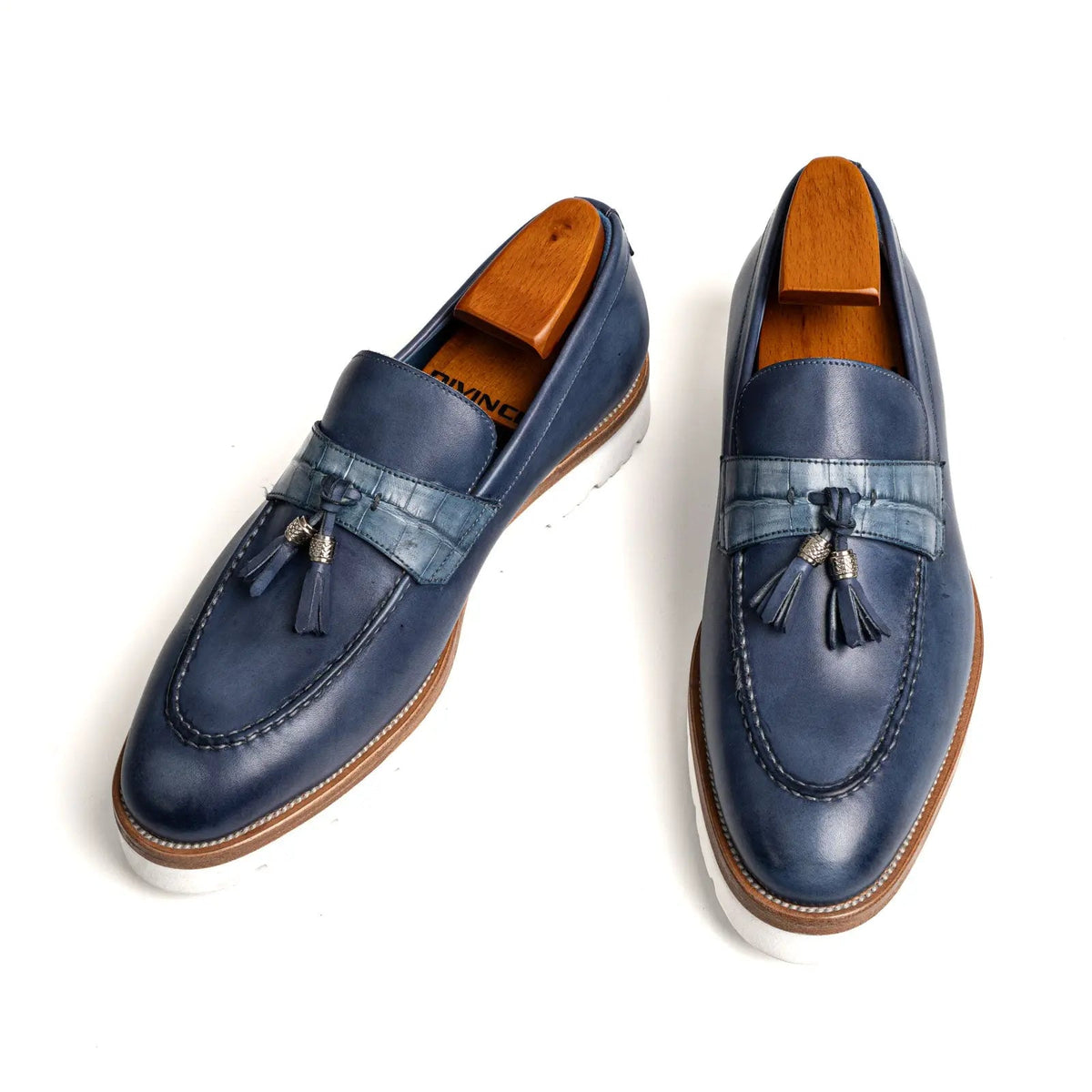 Blue Calf & Crocodile Leather Tassel Loafers