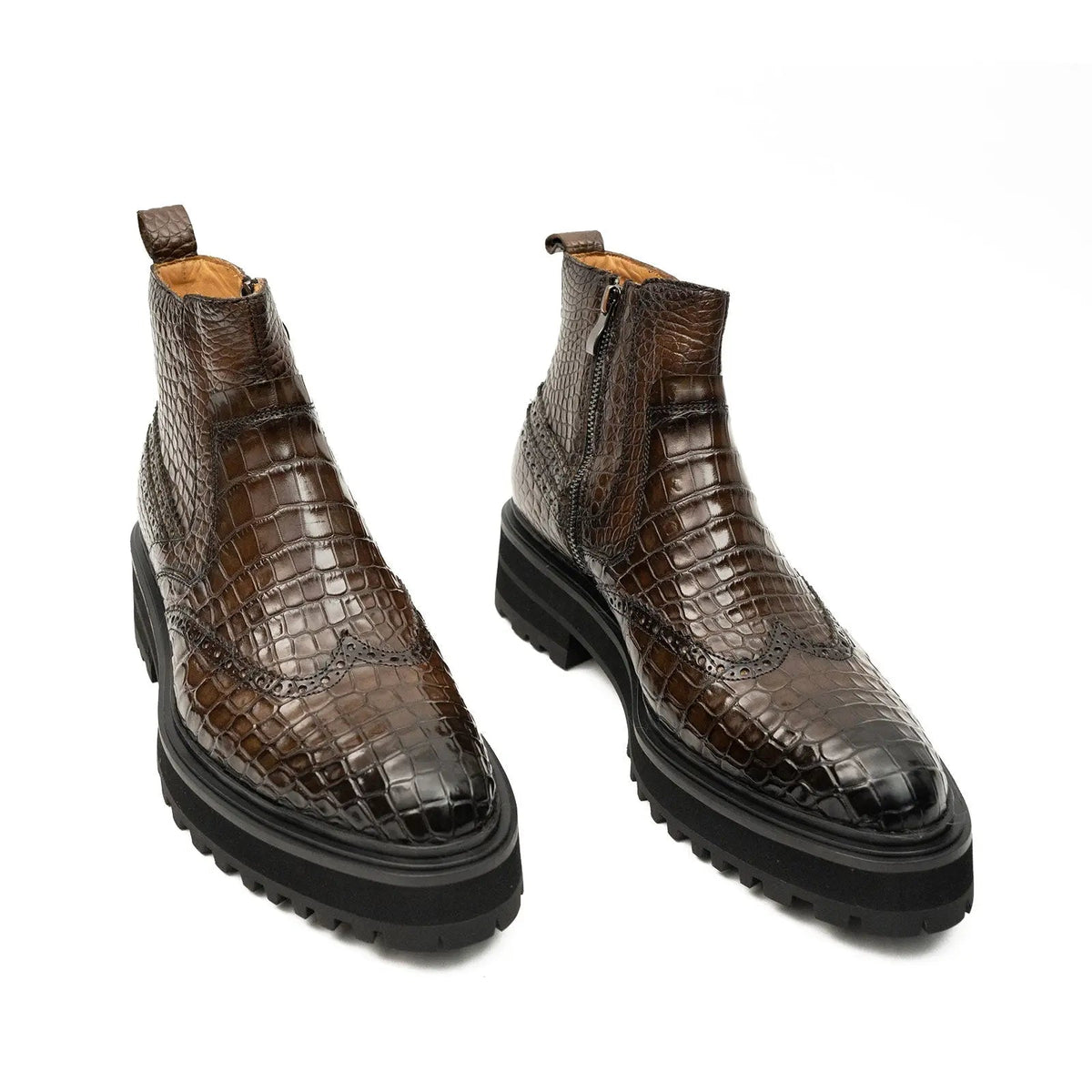 Dark Brown Crocodile Leather Ankle Boots