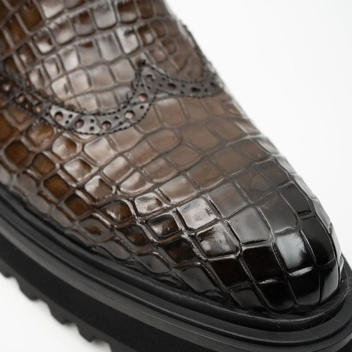 Dark Brown Crocodile Leather Ankle Boots