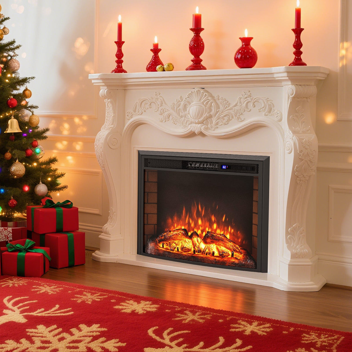 Curved Recessed Electric Fireplace Insert with Remote Control and Overheat Protection-26 Inch