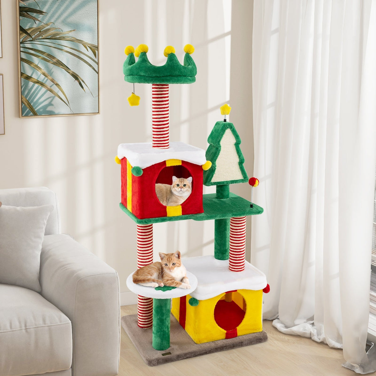 Lindo árbol de Navidad para gatos, torre para gatos de interior con postes rascadores y alfombra, multicolor