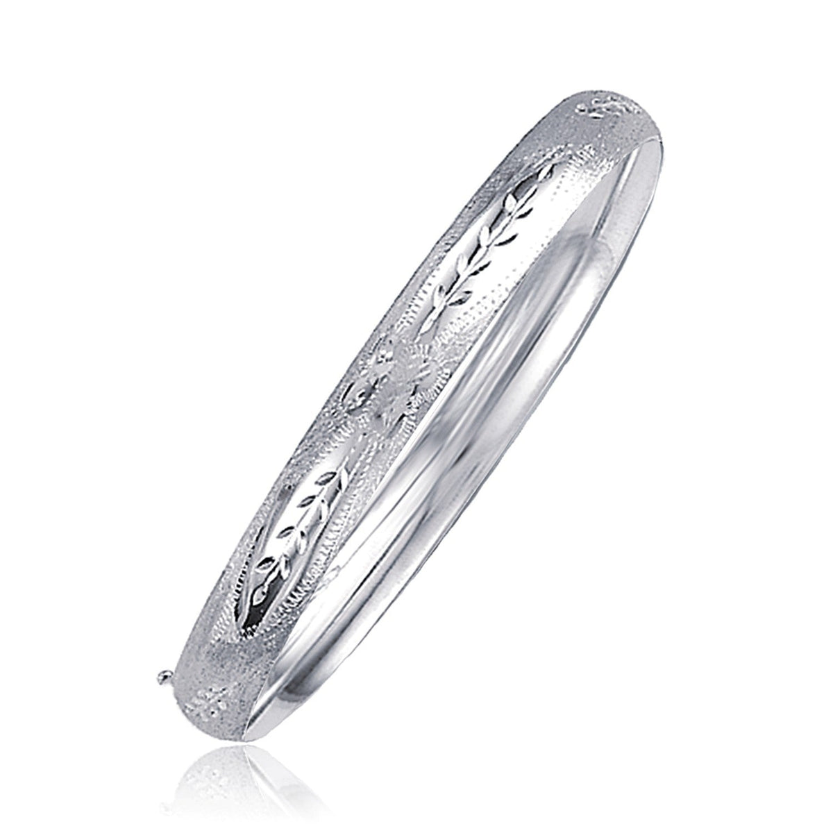 Brazalete Clásico Floral Tallado en Oro Blanco de 14k (6.0mm)