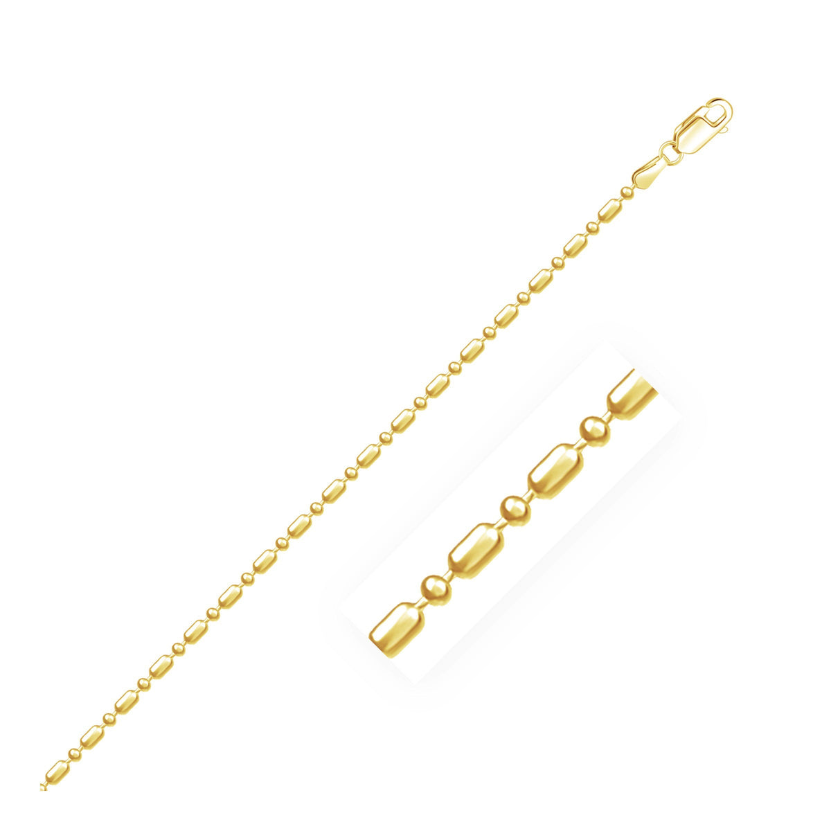 Cadena de cuentas alternadas con corte de diamante en oro amarillo de 14 quilates (1.30 mm)