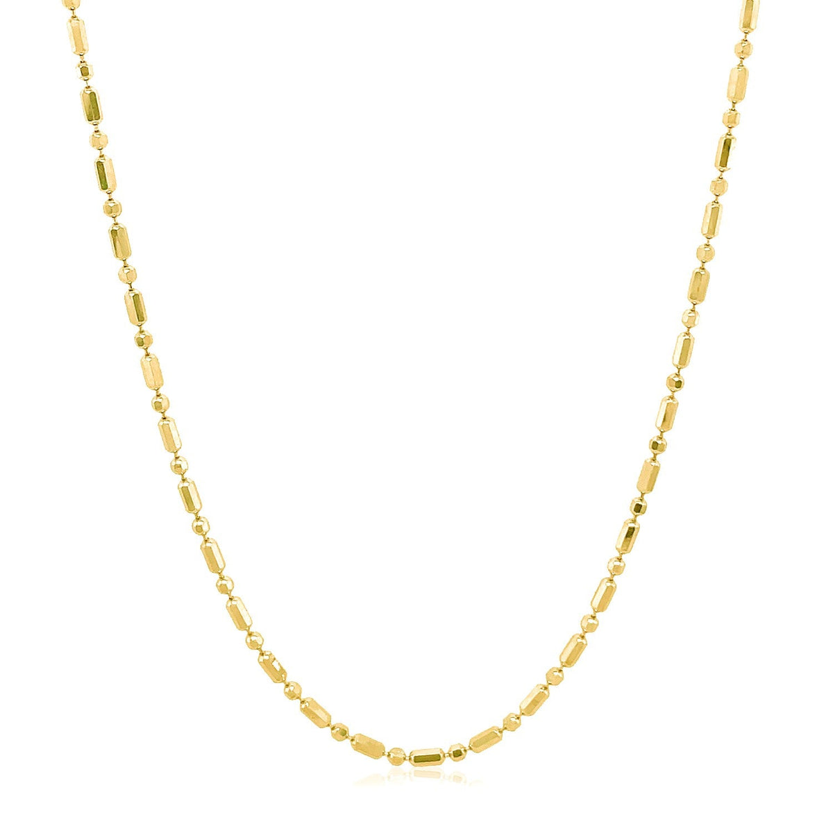 Cadena de cuentas alternadas con corte de diamante en oro amarillo de 14 quilates (1.30 mm)