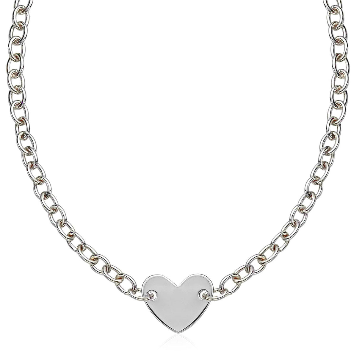 Pulsera de cadena de plata de ley rodiada con motivo de corazón plano