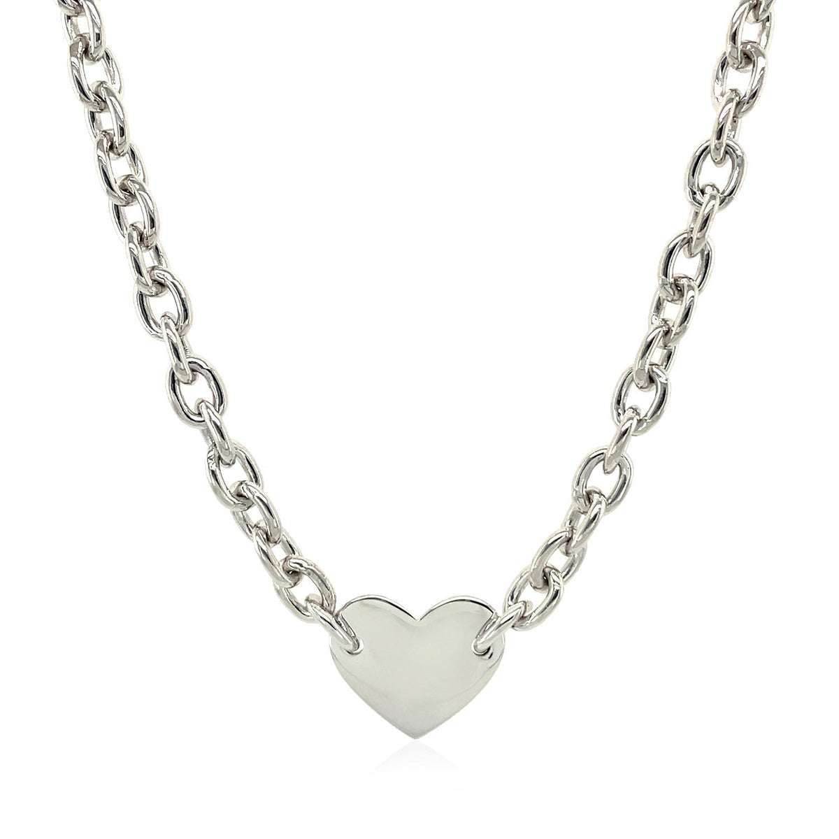 Pulsera de cadena de plata de ley rodiada con motivo de corazón plano