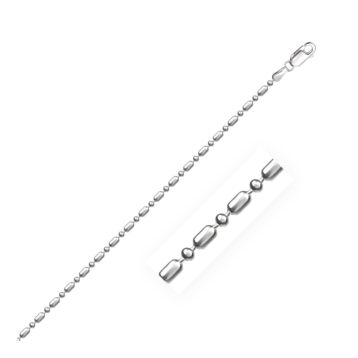 Cadena de cuentas alternadas con corte de diamante en oro blanco de 14 quilates (1.30 mm)