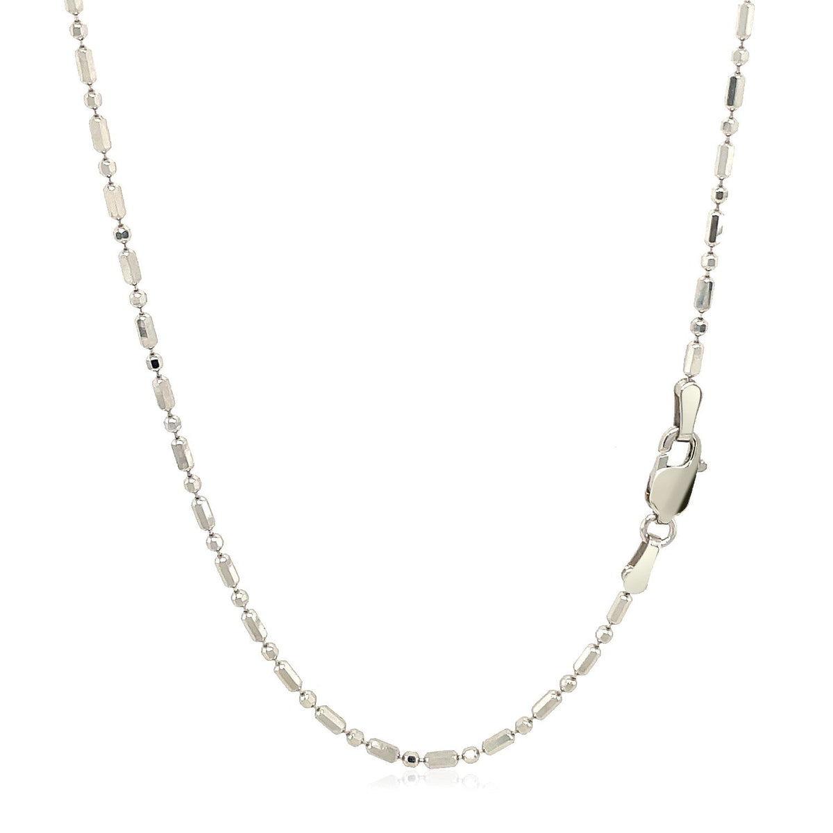 Cadena de cuentas alternadas con corte de diamante en oro blanco de 14 quilates (1.30 mm)