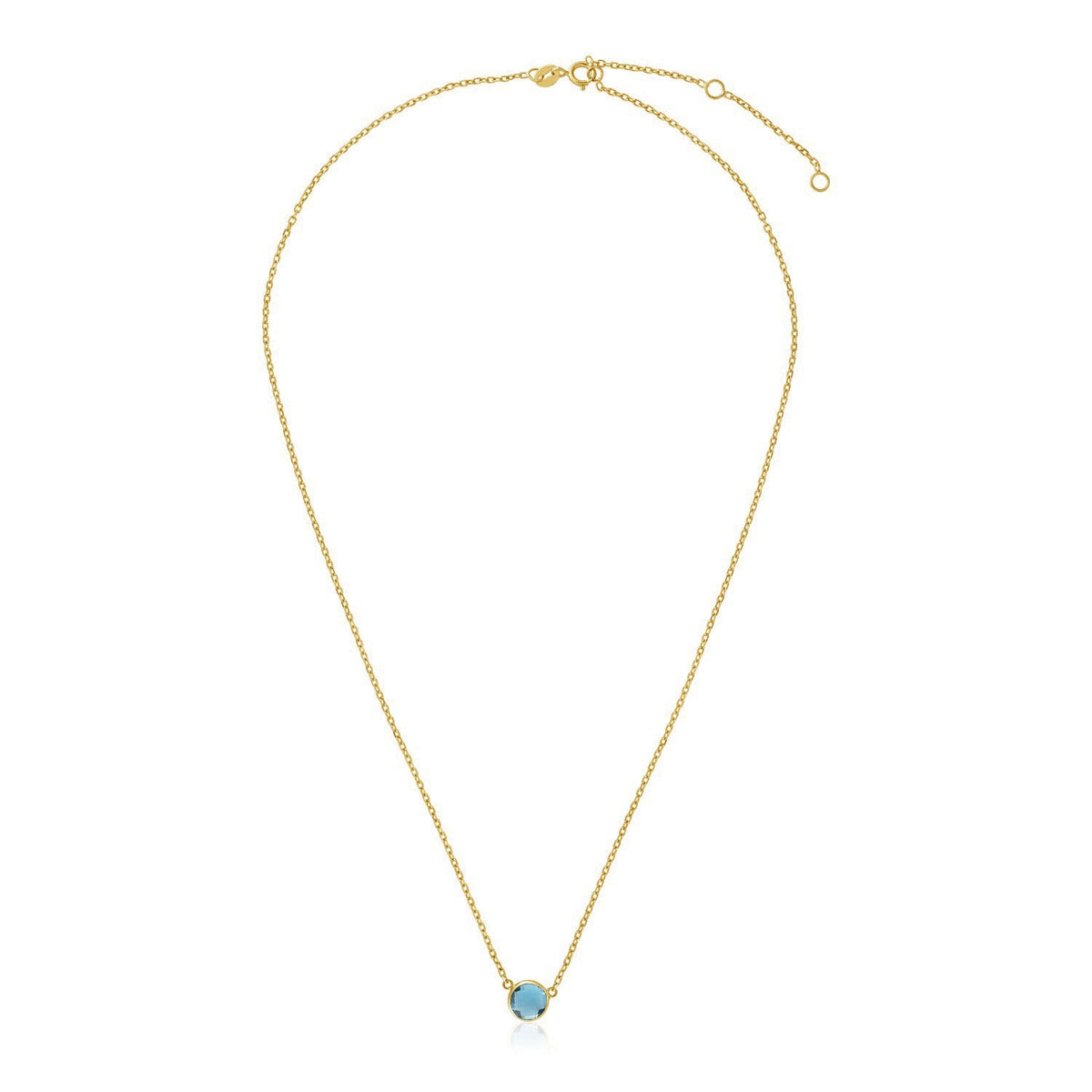 Collar de oro amarillo de 14k de 17 pulgadas con topacio azul redondo