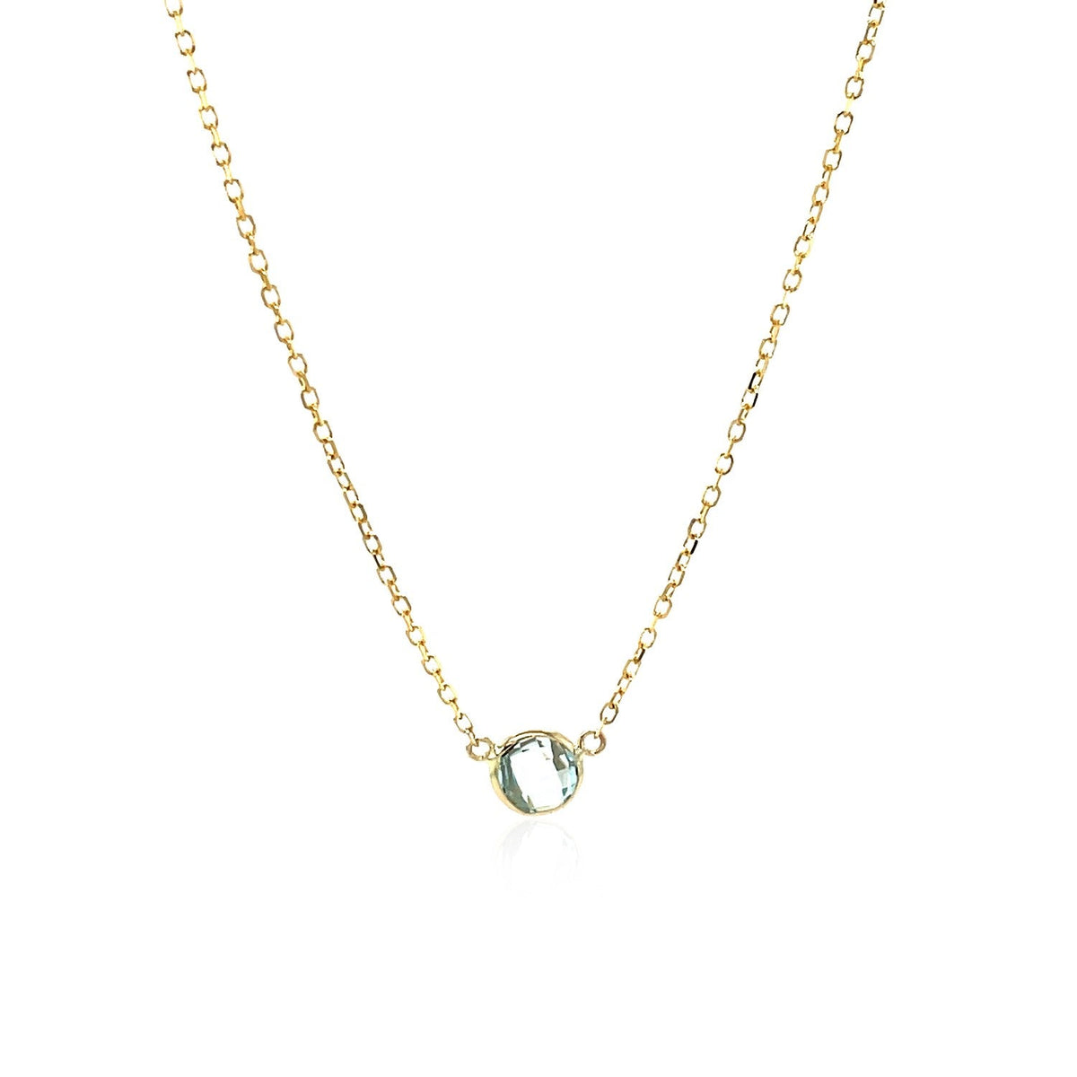 Collar de oro amarillo de 14k de 17 pulgadas con topacio azul redondo