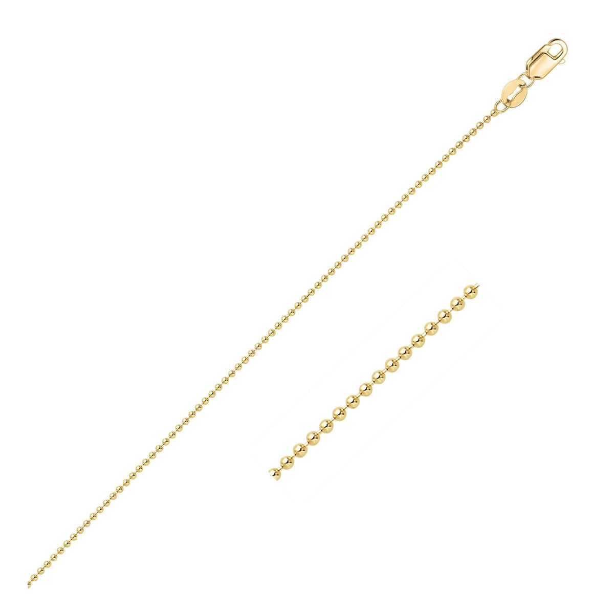 Cadena de cuentas de oro amarillo de 14 quilates de 1,0 mm (1,00 mm)