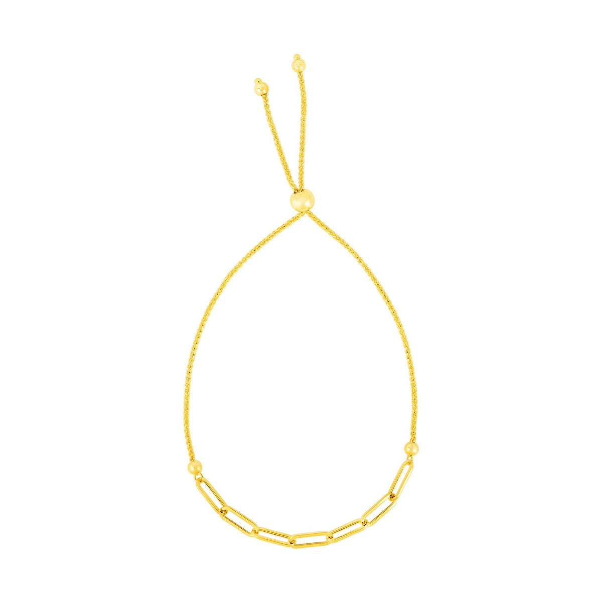 Pulsera ajustable de oro amarillo de 14K con cadena de eslabones tipo clip