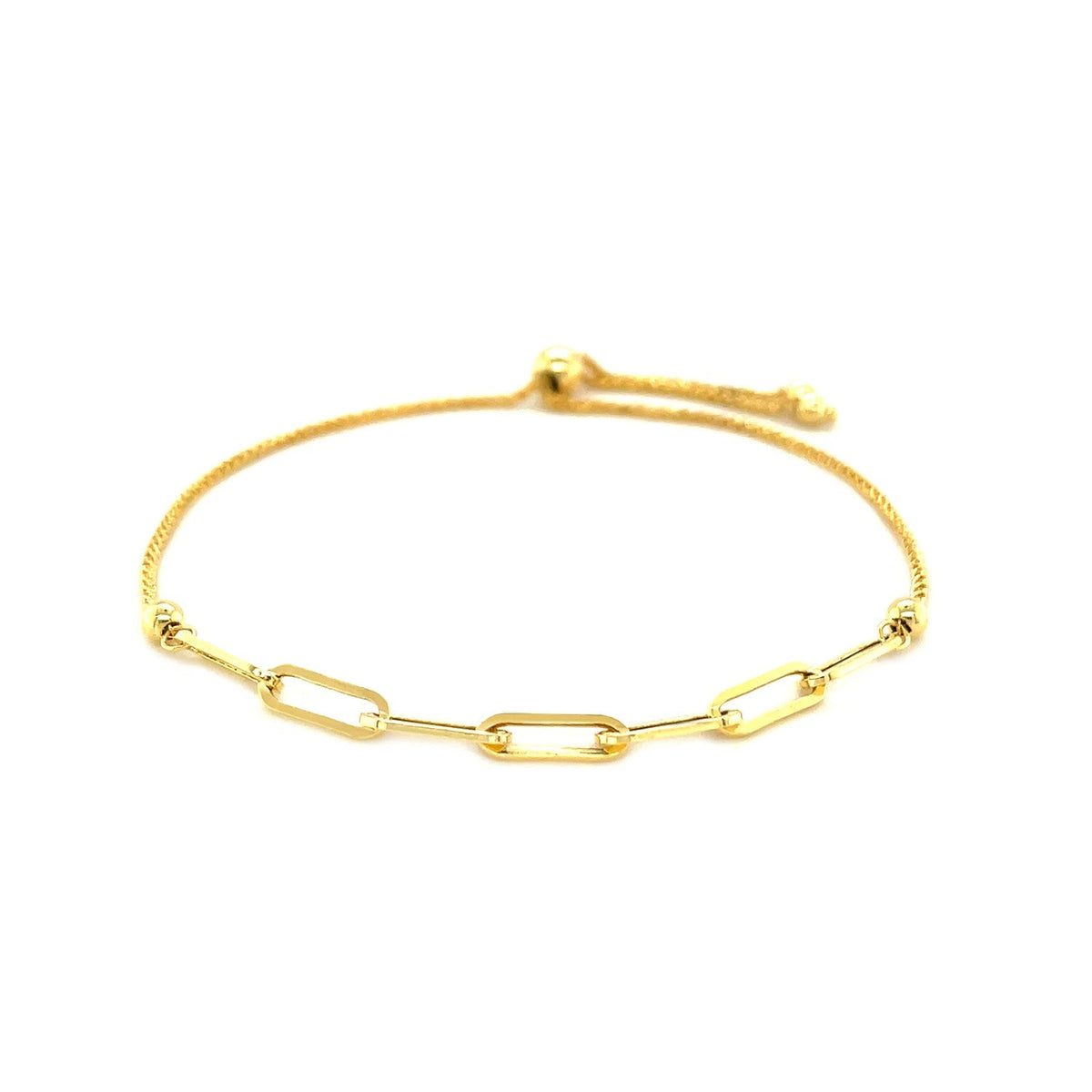 Pulsera ajustable de oro amarillo de 14K con cadena de eslabones tipo clip